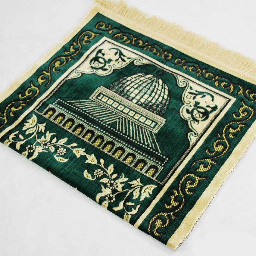 Tapis de prière islam vert à motifs