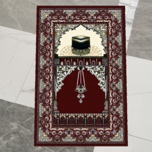 tapis de prière rouge de style persan avec un motif de la kaaba.