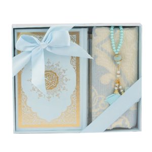 Coffret bleu tapis de prière, Coran et chapelet
