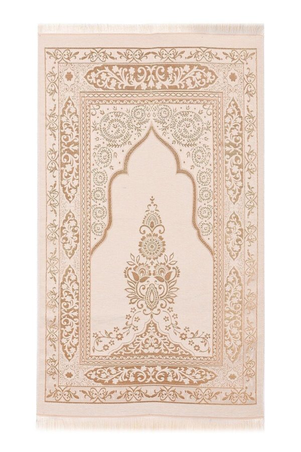 Coffret trois pièces doré : tapis de prière, Coran, chapelet