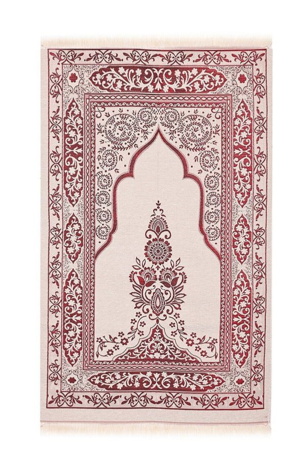 Coffret pour femme trois pièces rouge : tapis de prière, Coran et chapelet