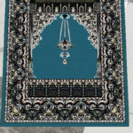 Tapis de prière Islam style persan bleu canard Kaaba