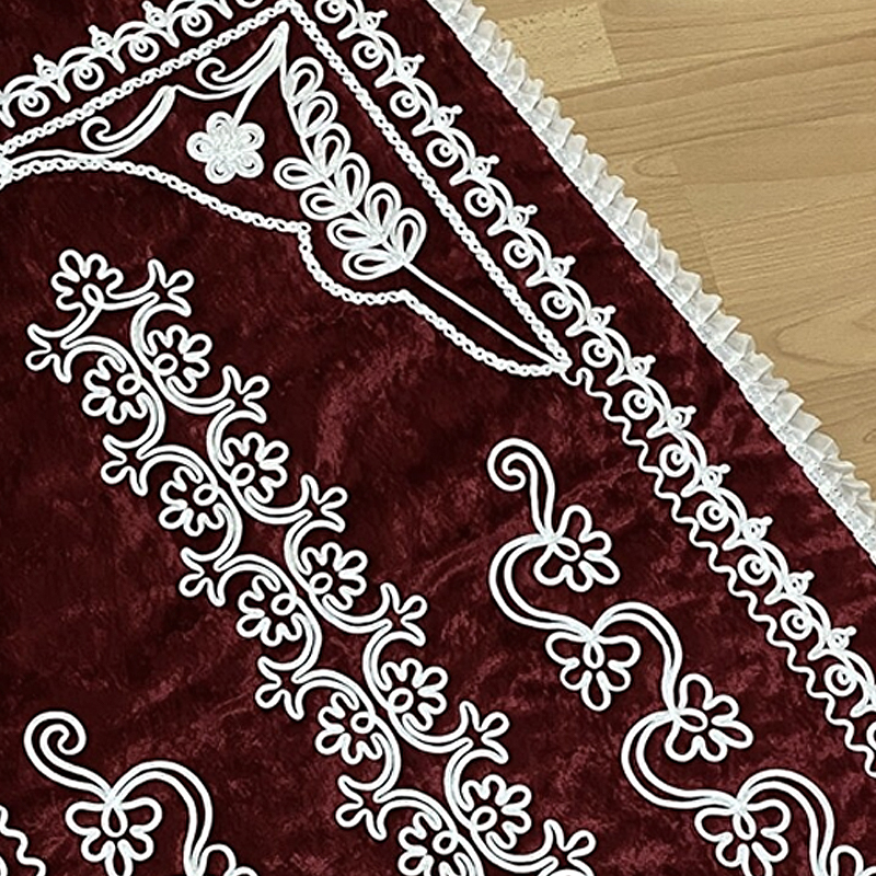 Tapis de prière islam en velours brodé rouge