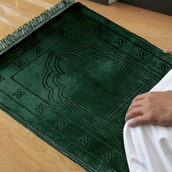 Tapis de prière islam en velours antidérapant vert