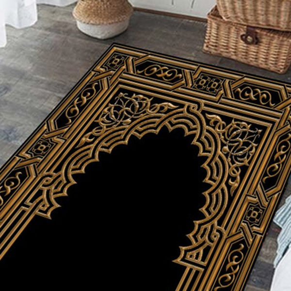 Tapis de prière islam noir et doré