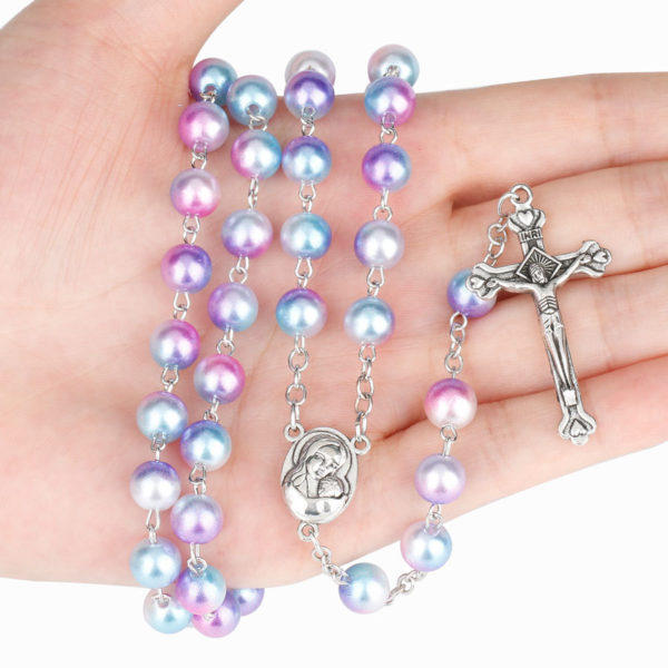 Chapelet catholique perles nacrées colorées