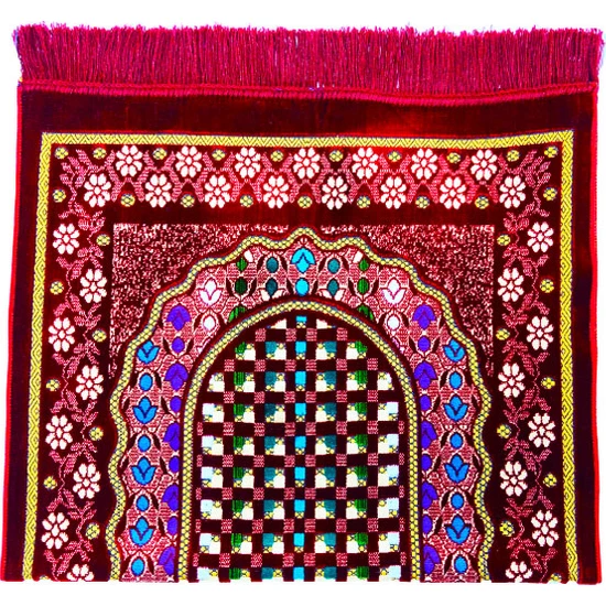 Tapis de prière rouge en velours à motifs