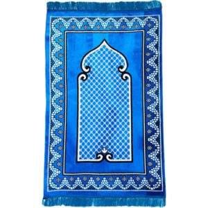 Tapis de prière bleu vif à motifs en velours