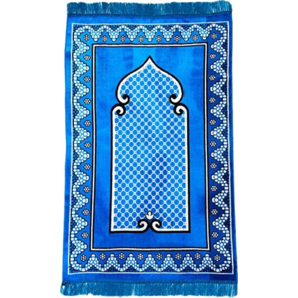 Tapis de prière bleu vif à motifs en velours