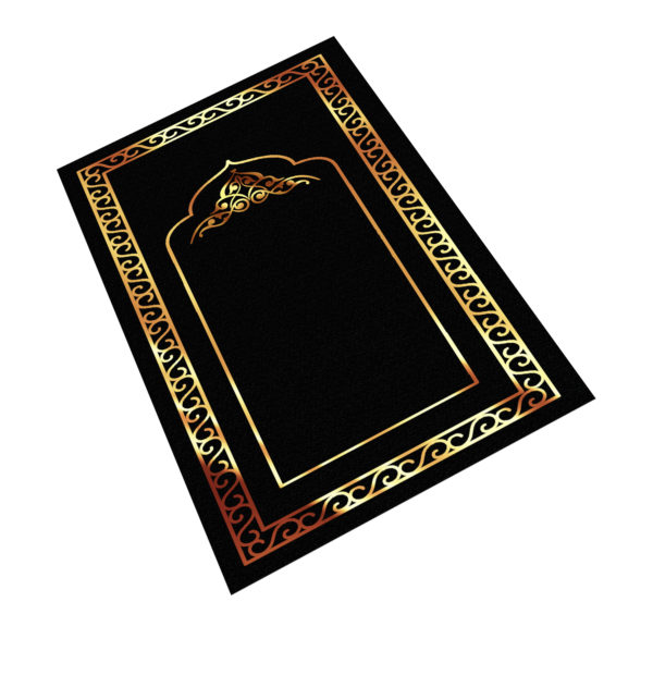 Tapis de prière noir et doré en coton antidérapant