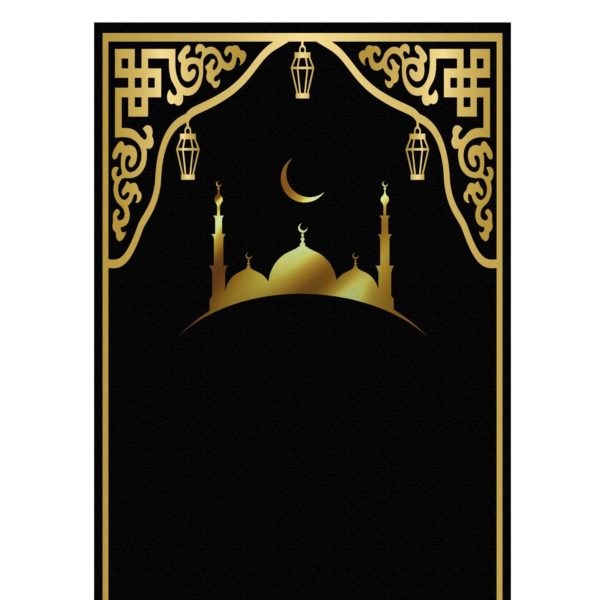 Tapis de prière noir ornement doré mosquée