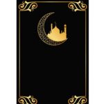 Tapis de prière noir et doré mosquée et croissant de lune