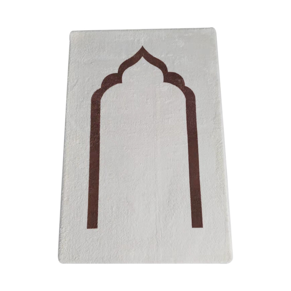 Très beau tapis blanc à l'aspect doux et épais avec un motif minimaliste en forme de porte marron