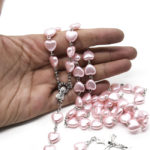 Chapelet catholique perles en coeur rose