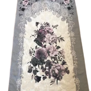 Joli tapis de prière gris buccolique motif roses, très romantique, fleuri pour femmes