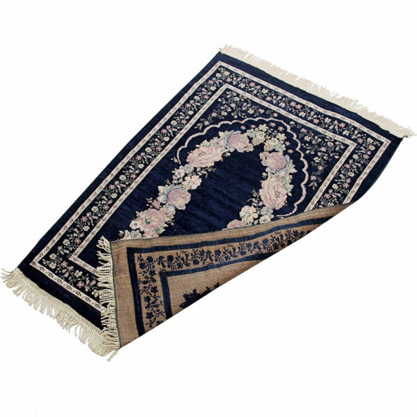 Tapis de prière islam bleu marine à fleurs
