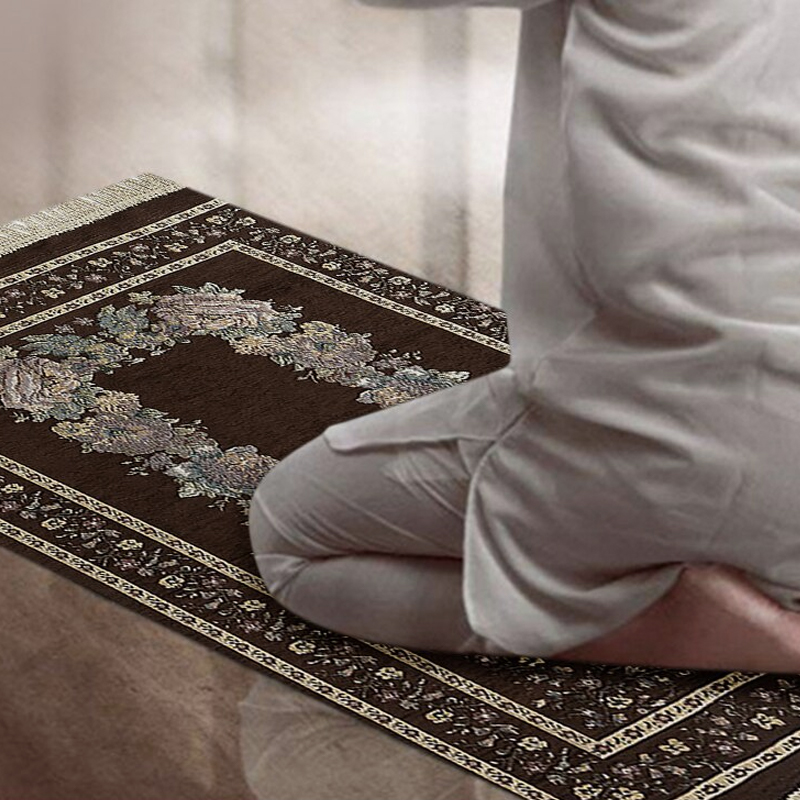 Tapis de prière islam marron à fleurs