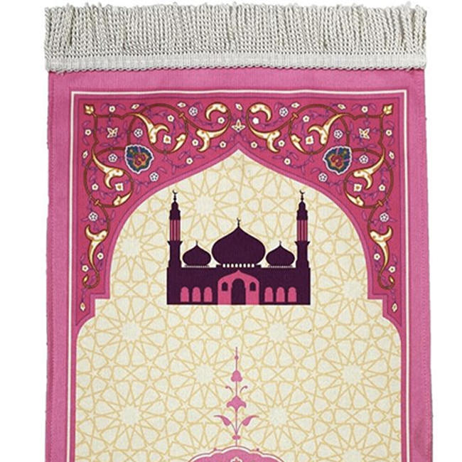Tapis de prière rose pour enfant voyage vers la Mecque