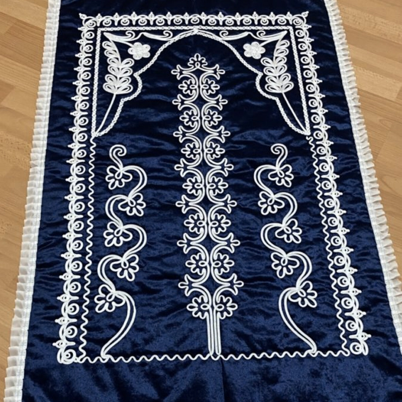 Tapis de prière islam en velours brodé bleu