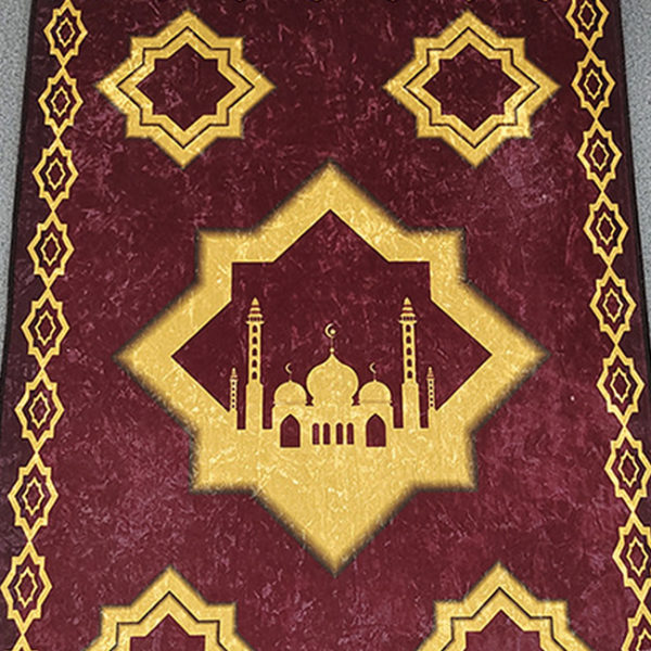 Tapis de prière rouge étoiles et mosquée