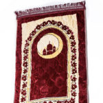 Tapis de prière en velours épais rouge croissant de lune et mosquée