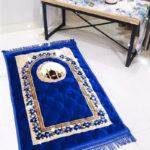 Tapis de prière en velours épais bleu croissant de lune et mosquée