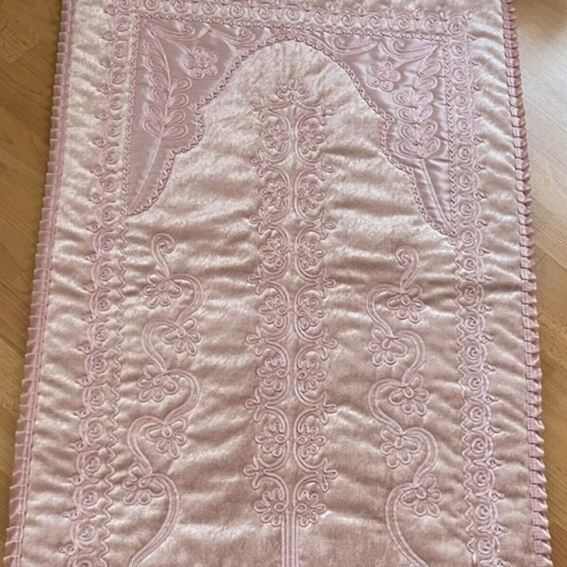 Tapis de prière islam en velours brodé rose