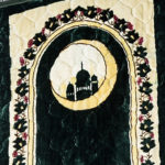 Tapis de prière en velours molletonné noir croissant de lune et mosquée