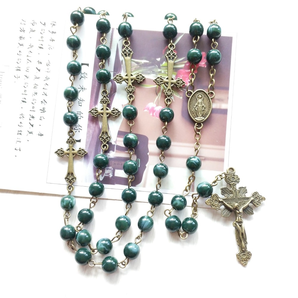 Chapelet catholique de prière en perles vert