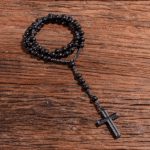 Collier chapelet chrétien avec perles en Onyx noir