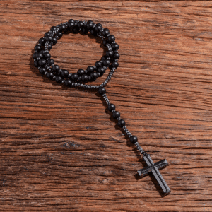 Collier chapelet chrétien avec perles en Onyx noir
